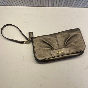 Coach Metallic Bronze Leather Wristlet, Handbag‎ with Detachable strap